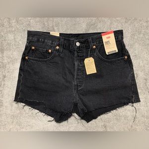Levis 501 Shorts Womens 31 (32) Dark Wash Denim Cut Offs Raw Hem Button Fly NWT